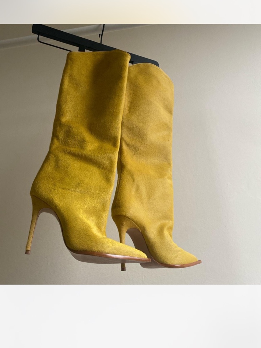 SCHUTZ Mustard Yellow Suede Knee-High Stiletto Boots